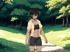 TOMBOY rep front of husband in forest HENTAI Game Ep.1 outdoor BLOWJOB while hiking with my GF
