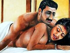 Erotic Art Or Drawing Of a Sexy gay huge creampie Indian Woman having "First Night" Sex with husband