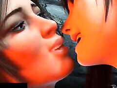 lara croft und tifa küssen sich leidenschaftlich
