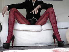Red Tartan Tights and Extreme Heels Legs Show