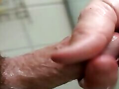 Cute bbw wife giving handjob in shower