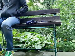 BBW pissing in the park and giving dirty panties to a stranger