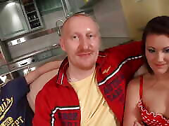 Casting brunette gets cum in mouth in front of her boyfriend