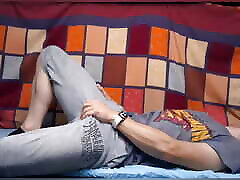 Cute boy sucks huge cock, masturbates and cums on feet