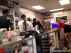 Anal slut Lexi Lowe gets gangbanged in adult video store