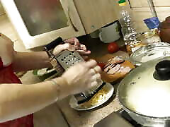 Sexy MILF continues cooking in kitchen naked without panties and bra in red transparent negligee. Big natural tits. Big Ass Sexy MILF continues cooking in kitchen naked without panties and bra in red transparent negligee. Big natural tits. Big Ass