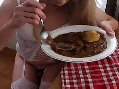 Cum Gourmet, Lentil Soup Cum Swallowing Wearing White Bodystocking