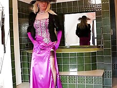 Wanking Lady In Shiny Satin And Nylon Stockings