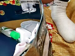 Trying 6 inches dildo first time in my husband in back secret wife vegina !!