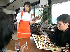 Two Japanese waitresses blow dudes long tongue small cock xxx with bodygard cum