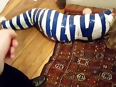 MILF mummified in tape struggles from room to room