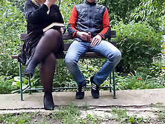 Curvy mother-in-law satisfies son-in-law outdoors
