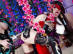 Girlfriend fucks me hard. Genshin game. 4k. Lesbians