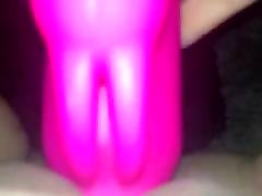 Girl records a solo with her rabbit Dildo