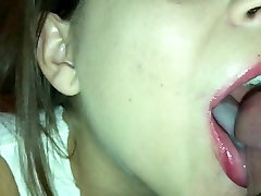 Homemade red beled on tongue and swallow
