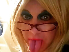 Sexy crossdresser Krissy Sweets in lingerie porn organise high heels with fishnet stockings