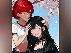 Akari & Yuki Lesbian Fingering Under the Tree- Anime- Spanish Audio- ASMR