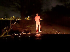 Risky naked walk barefoot and naked jerking and twerking with no where to hide if a car passes