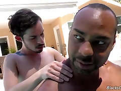 Slim white guy makes love with a huge cocked black man