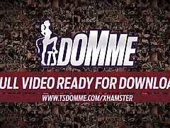 Brunette tranny with small tits enjoys solo masturbation