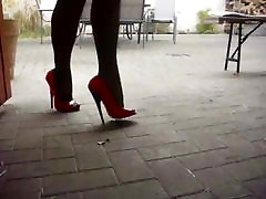 Red Patent skodeng tandas awam bbw anty tavel with 17cm Black Heel