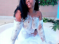 Sensual Provocation with Foam From a Big-assed Black Woman