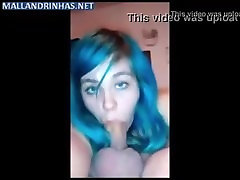 blowjob Brazilian deepthroat bbc cum in mouth blue hair