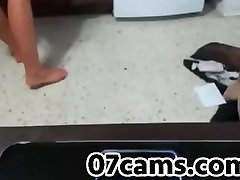Squating small tits squirts on slave webcam