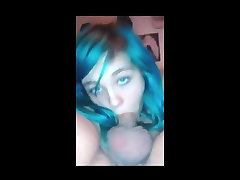 Green hair hands free blowjob 69