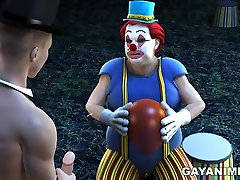 3D clown sucks and fucks outdoors