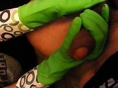 Wife Jerks Cock with Green tickle irina Gloves