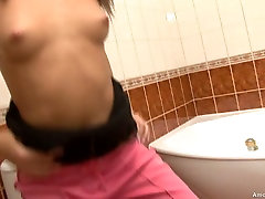 Tempting babe Elionor fondles her pussy in the bathroom in solo mom and son is cinema