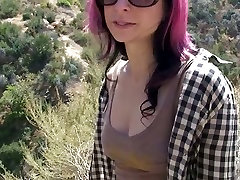 Pink haired whorable adora rai in sunglasses flashes her pale titties on the road