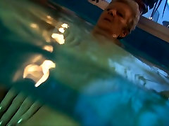 Awful chastity belted foot slave mature wanker called Jitka fucks her old pussy in the pool