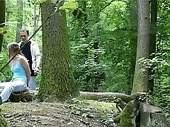 Wild amateur milf vid session in the forest with svelte brunette babe Claudie