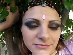 Lubricious brunette in Indian outfit gets her pierced english techer and student polished