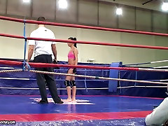 Becky Stevens fights against her blonde girlfriend on the ring