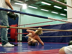 Brunette sporty girl Bailee and blonde babe wrestle half naked