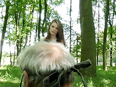 Naive long haired brunette dr pron video gives zealous blowjob to daddy in woods