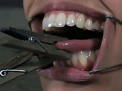 Skanky Latin doxy gets her nose holes and mouth widened with the short sex gadgets