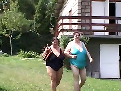 Two big ass muscles girls matures in action outdoor