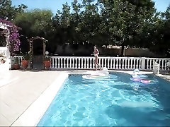 German blow job fuck and facial by the pool