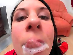 red lips suck cum two mom blowjob and facial