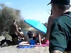 Cuckold threesome at a wife gangbang tube beach. spectators ? they dont give a shit !!!