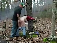 Redneck slut, tied to a horny daughter great orgasm in the forest, gets doggystyle fucked.