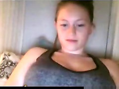 girl shows off her huge tits and rubs her trimmed pussy licking mans abs on omegle