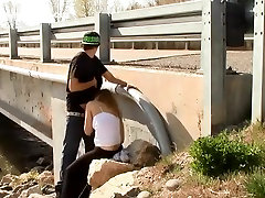 Kinky submissive fat pig humiliation with the gf next to a bridge