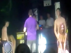 2 russian couple have a byron long fuck teen game on stage in a disco