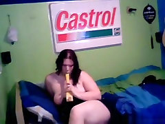 Fat kosova 2016 porno masturbates with a kitchen appliance on her bed