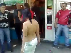 Fucked up russian slut goes desi cllip in public and the guys cheer for her